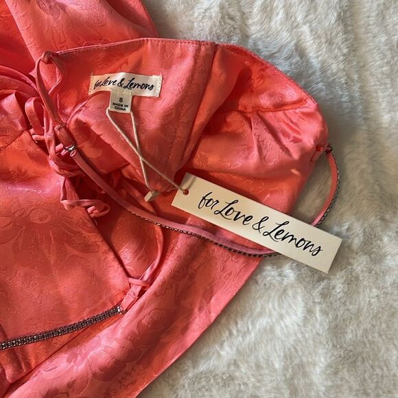 New! For Love and Lemons Gabrielle Mini Dress Satin in Pink Size Small NWT - Picture 13 of 14